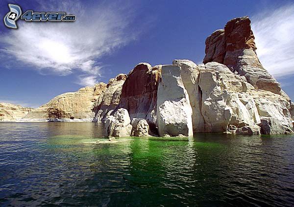 Powell, green water, rock