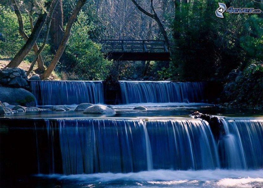 waterfall, bridge
