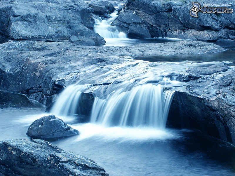 waterfall, stream, rocks