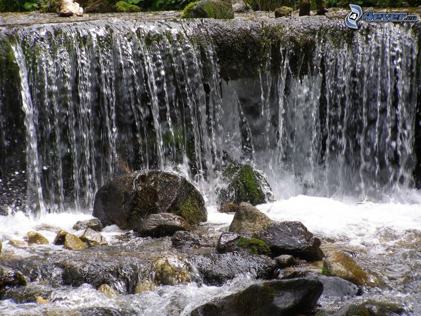 waterfall, water, rocks, stream, River