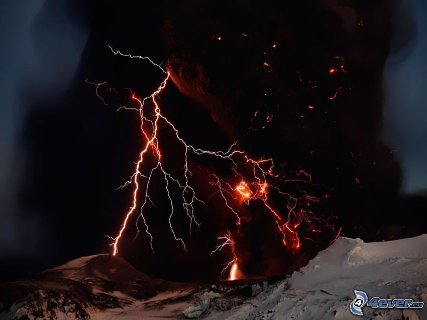 lightning, volcano