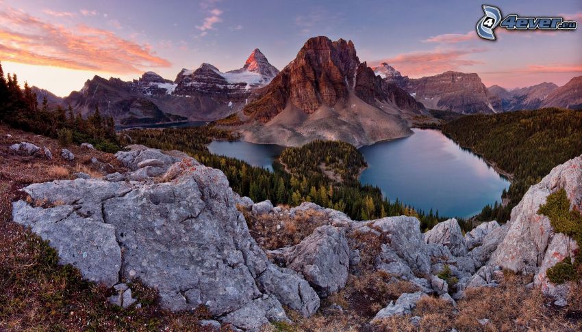 Alps, rocky mountains, mountain lake, coniferous forest, HDR