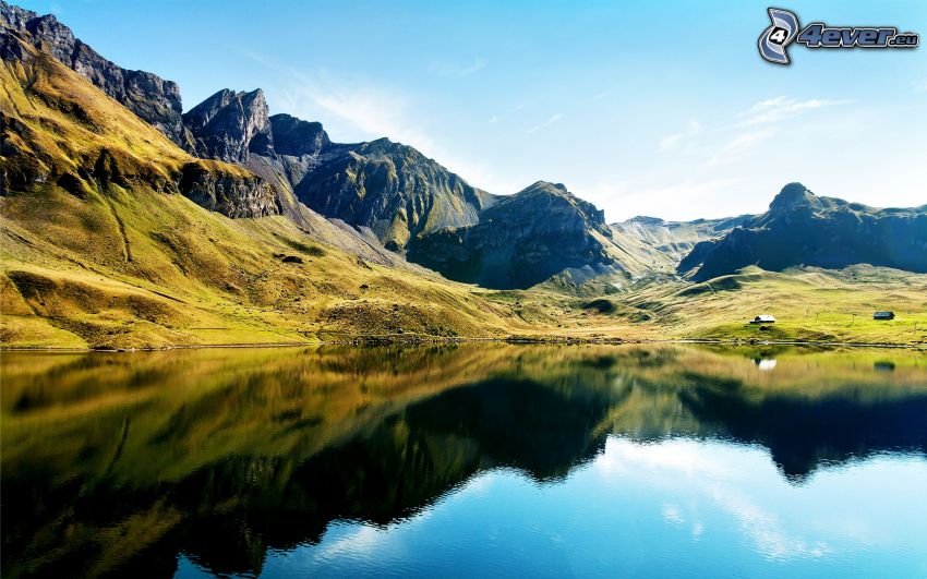 Alps, rocky mountains, mountain lake, reflection