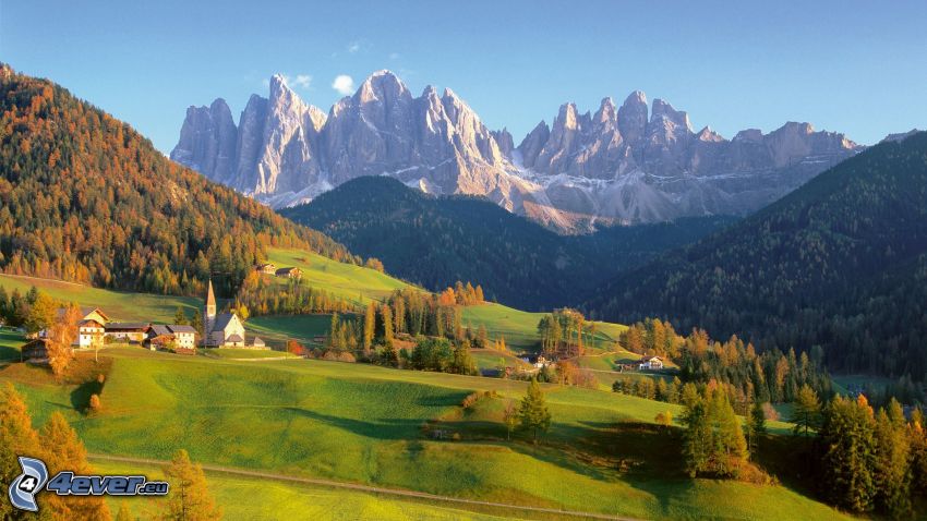 Dolomites, rocky mountains, hills, meadow