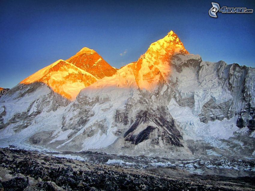 Mount Everest, rocky mountains, sunset