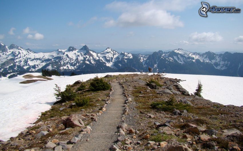 path, snowy mountains
