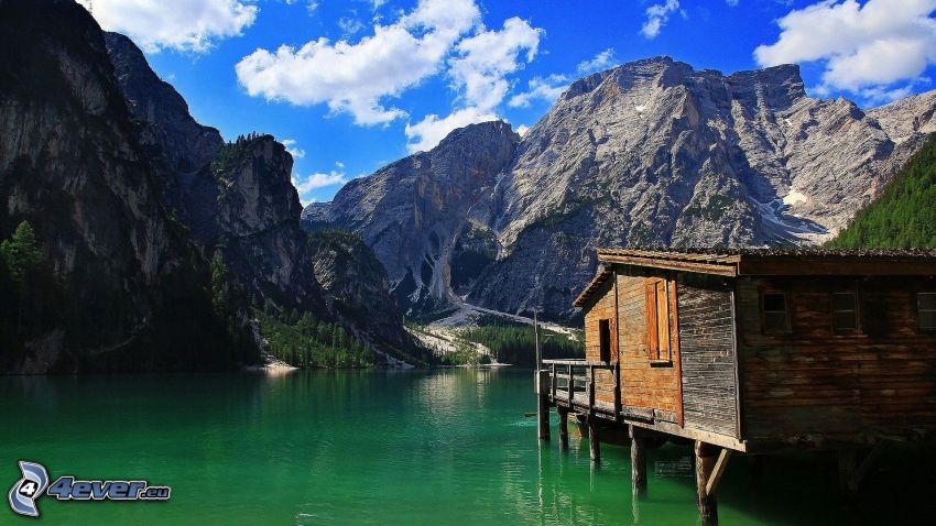 rocky mountains, house on water, lake