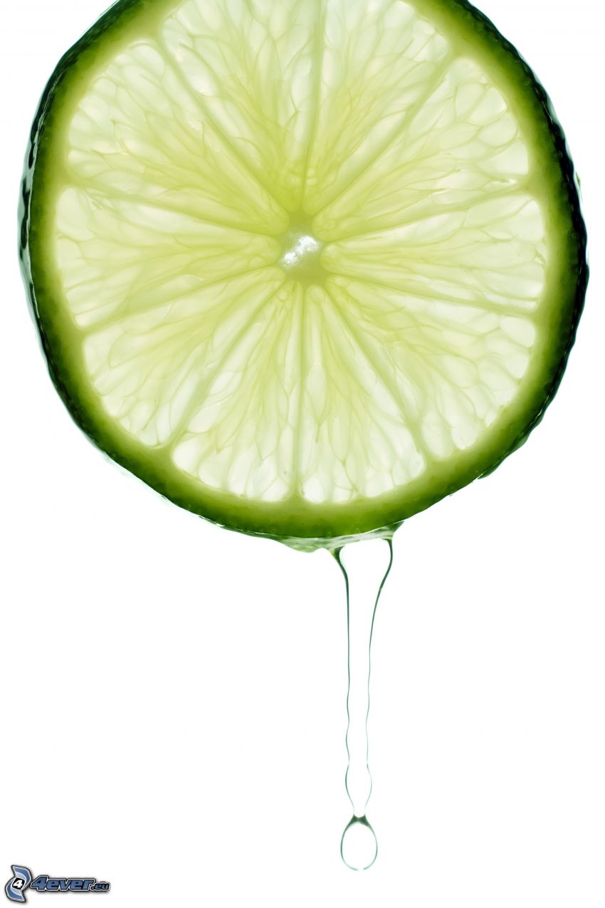a slice of lime, water