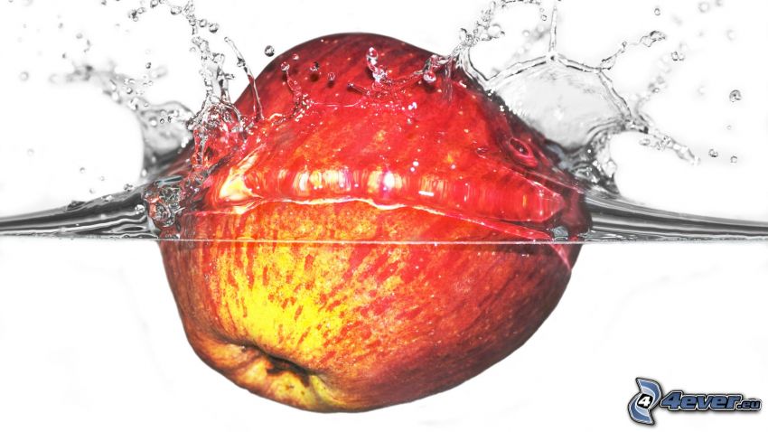apple, water, splash