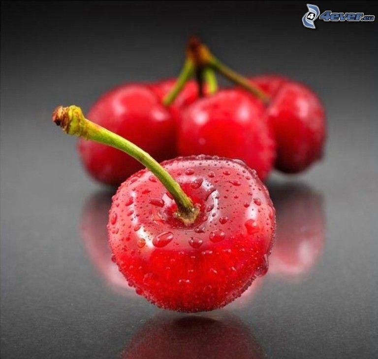 cherries, drops of water