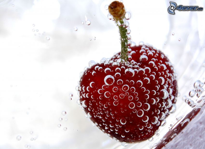 cherry, water, bubbles