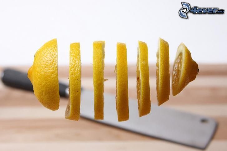 lemon slices, knife