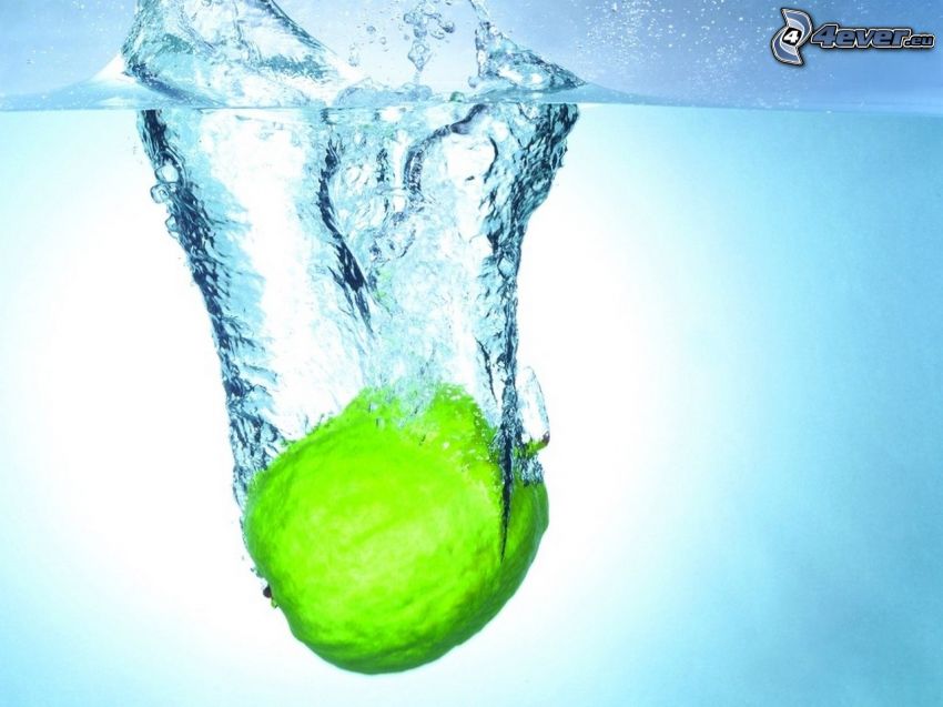 lime, water, bubbles