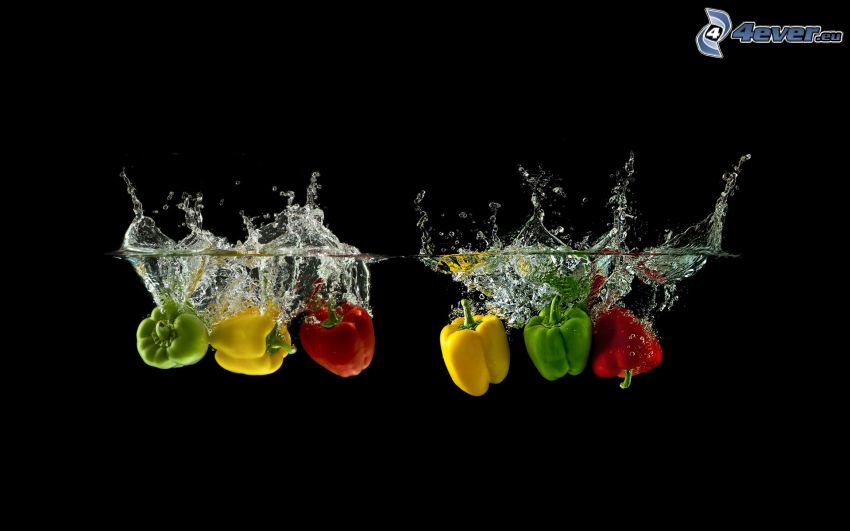 peppers, water, splash