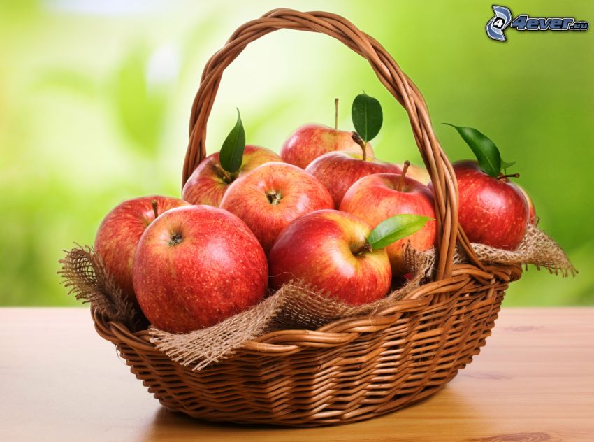 red apples, basket