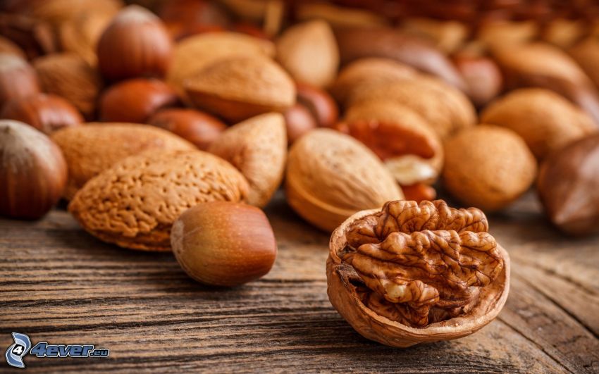 walnuts, hazelnuts, almonds