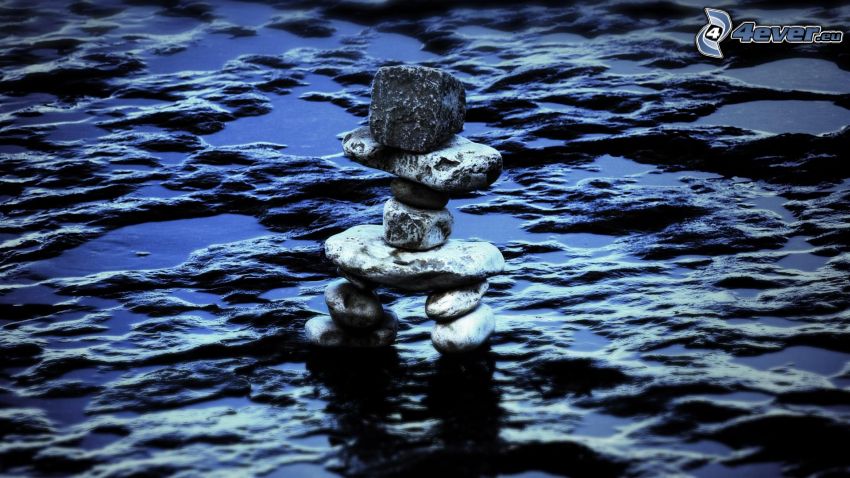 rocks, stickman, water