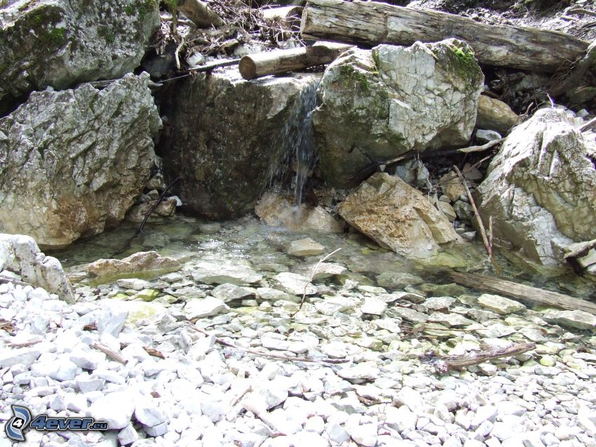 rocks, waterfall, creek