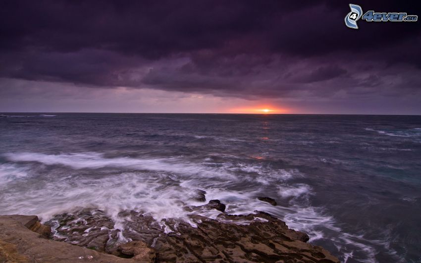dark sunset, sea, coast