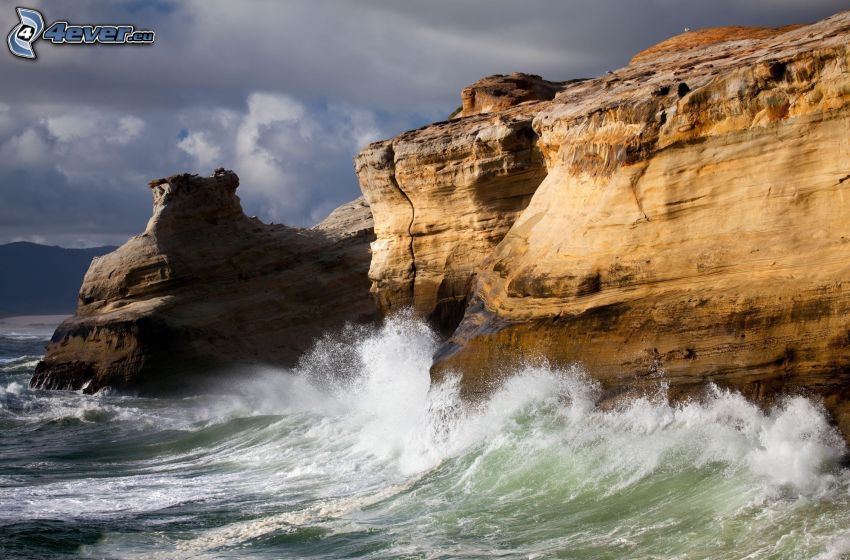 rocky shores, cliff, sea