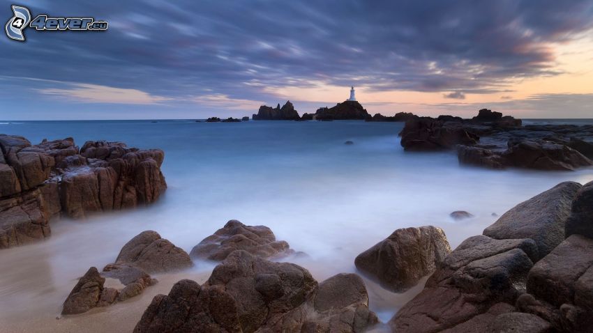 sea, rocky coastline, lighthouse