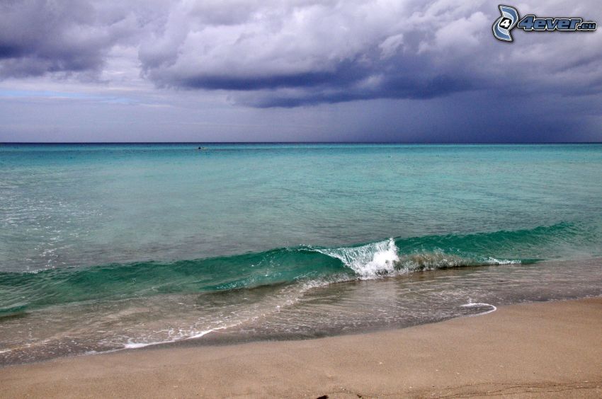 sea, sandy beach, clouds