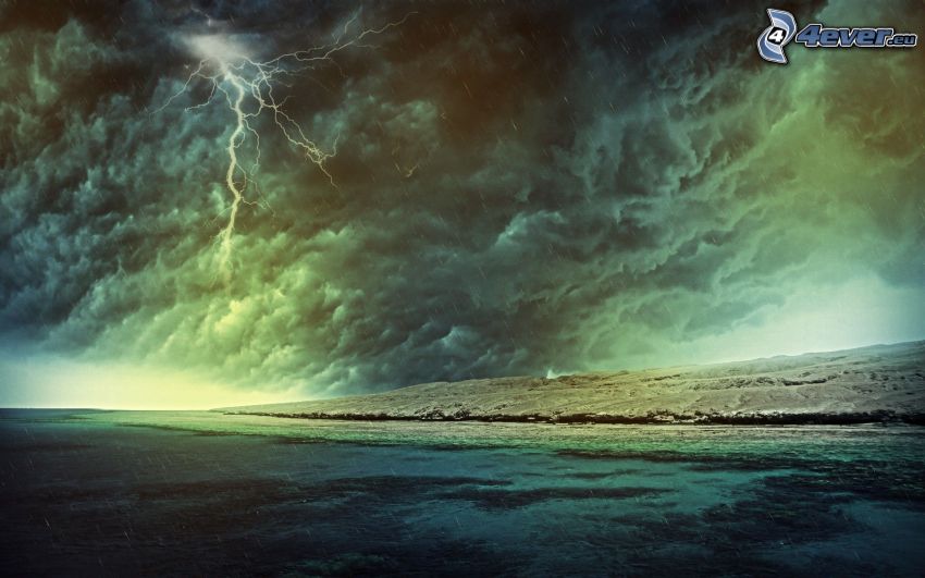 storm, lightning, sea, coast
