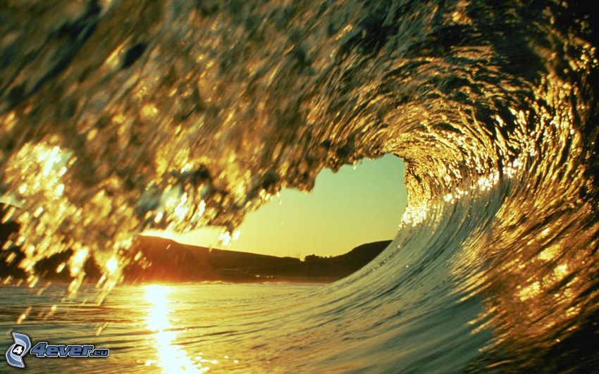 wave, sea, sunset