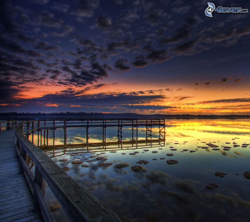 wooden pier, after sunset, sea