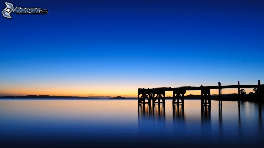 wooden pier, sea, after sunset