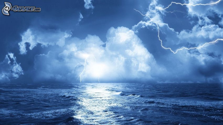 lightning, storm, sea