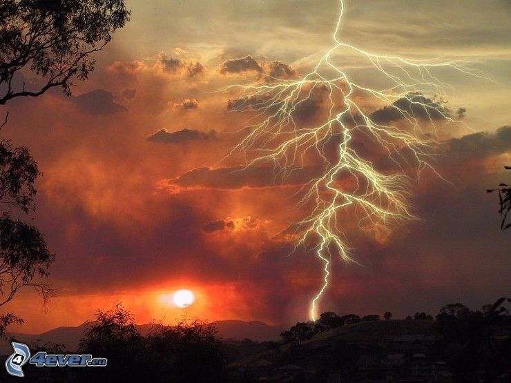 lightning, sunset, sky, storm