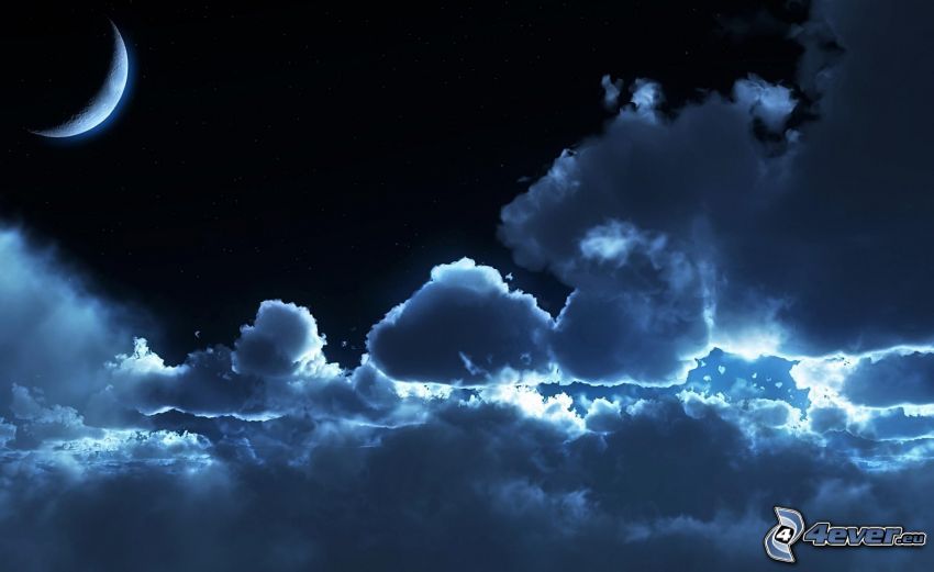 night, clouds, moon