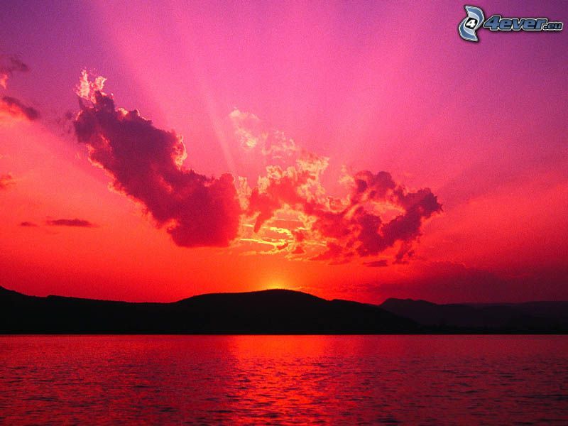 red sunset, sky, sea