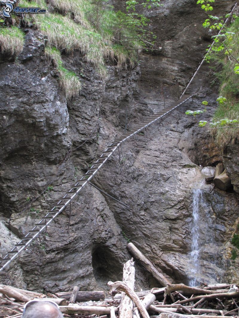 Slovak Paradise, ladder, waterfall