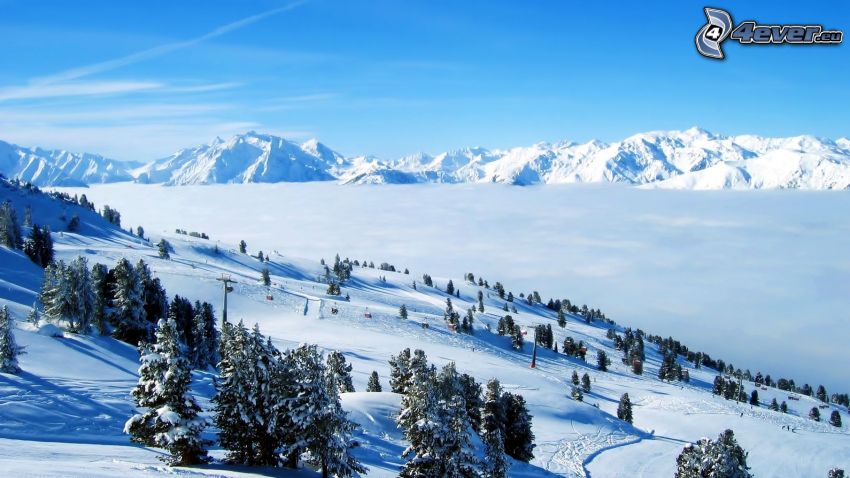 snowy mountains, snowy landscape, ski slope