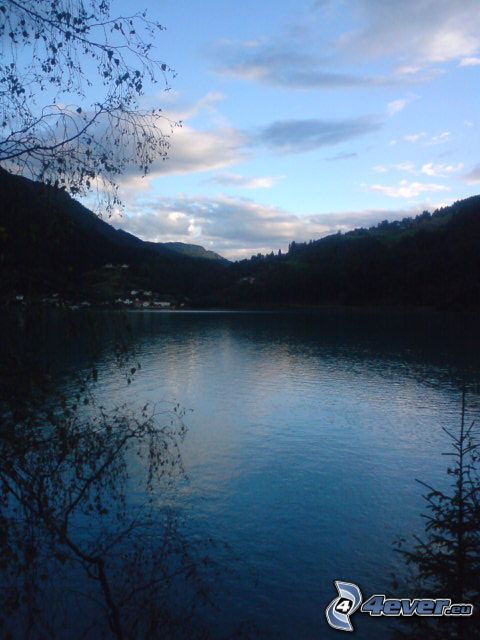 twilight, lake, mountain