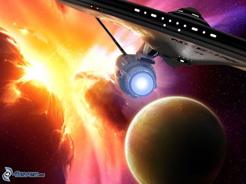 Enterprise, Star Trek, planet, space glow