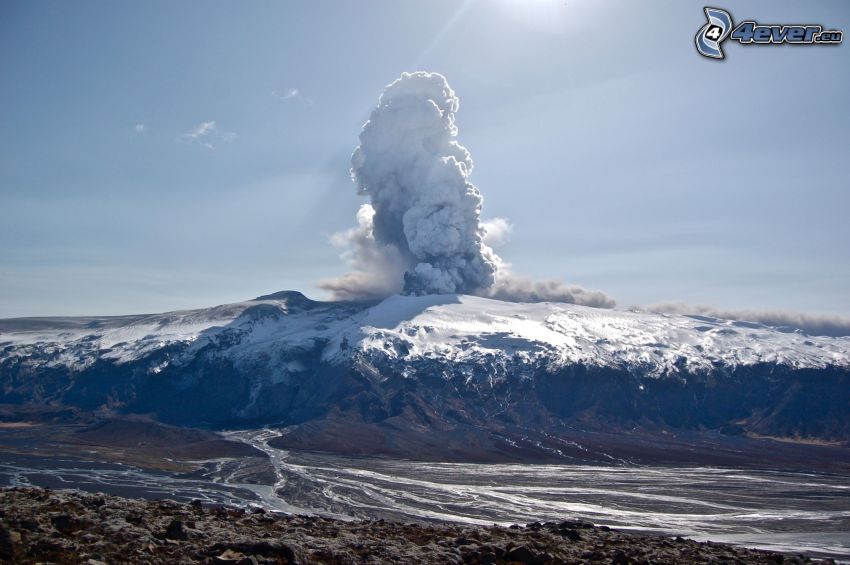 volcano eruption, Iceland, snow