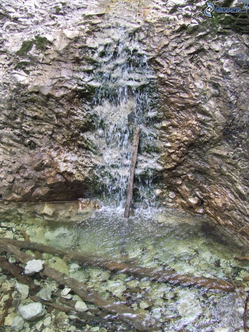 waterfall, rocks, lake