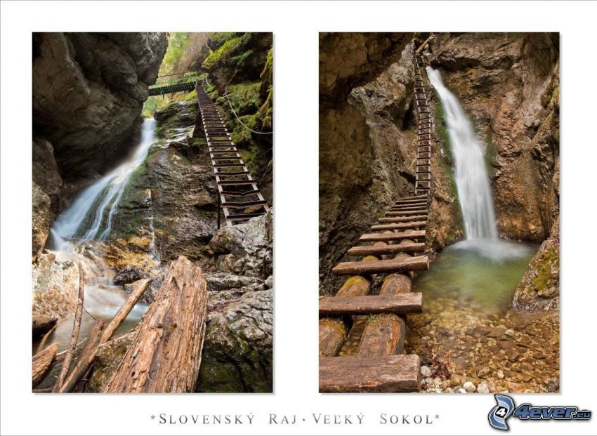 waterfalls, ladder, Veľký Sokol, Slovak Paradise