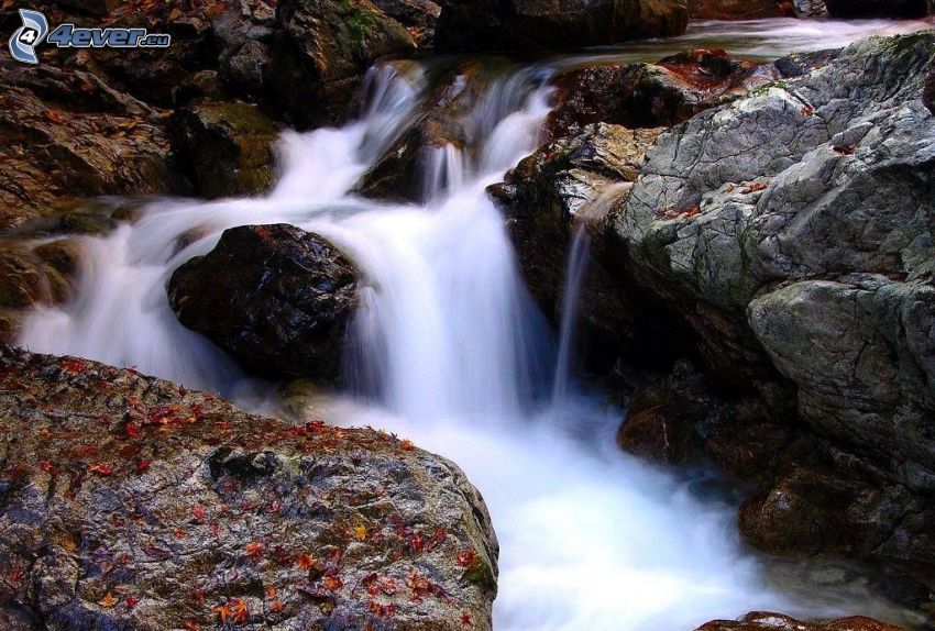 waterfalls, stream, rock