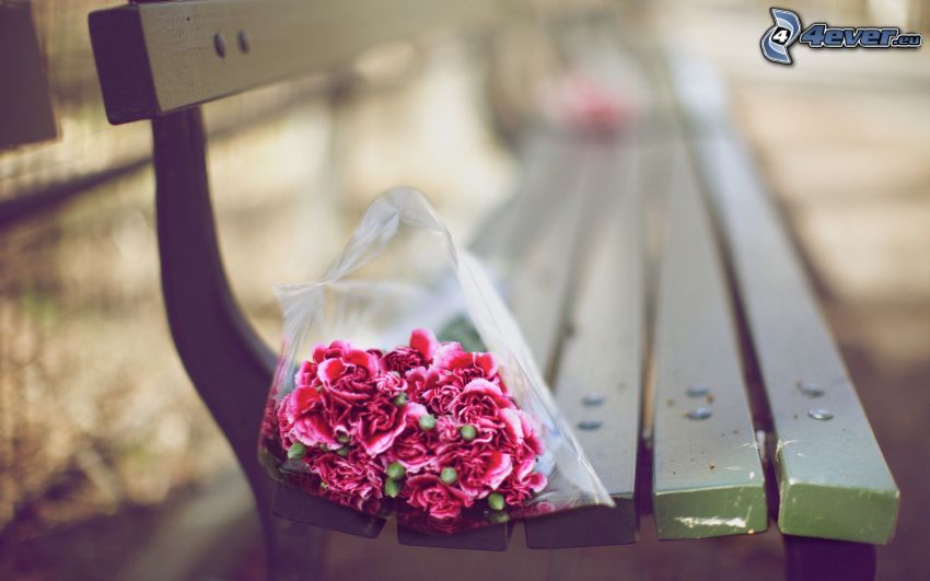 bouquets, bench