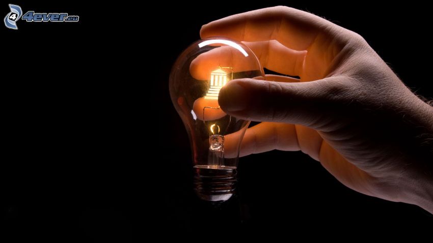bulb, light, hand