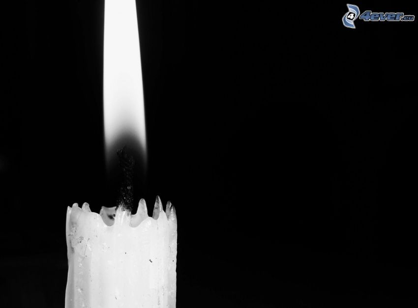 candle, flame, black and white