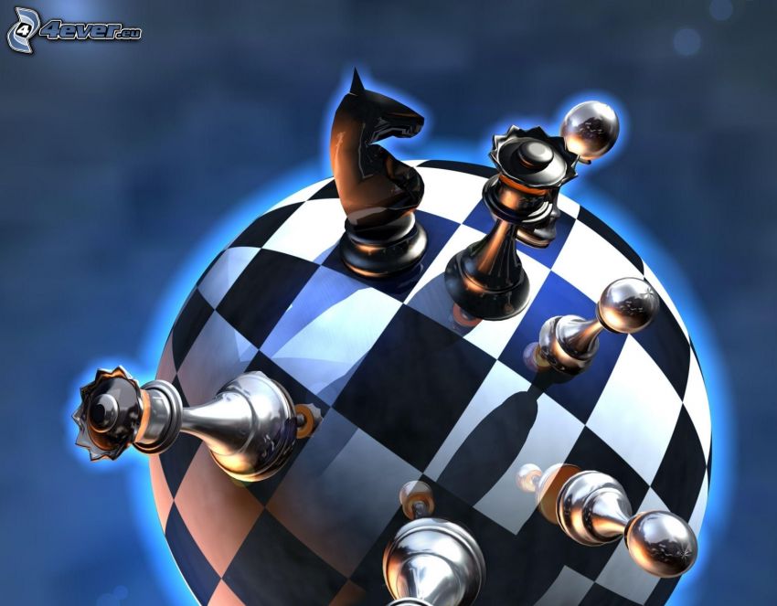 chess pieces, ball, chessboard