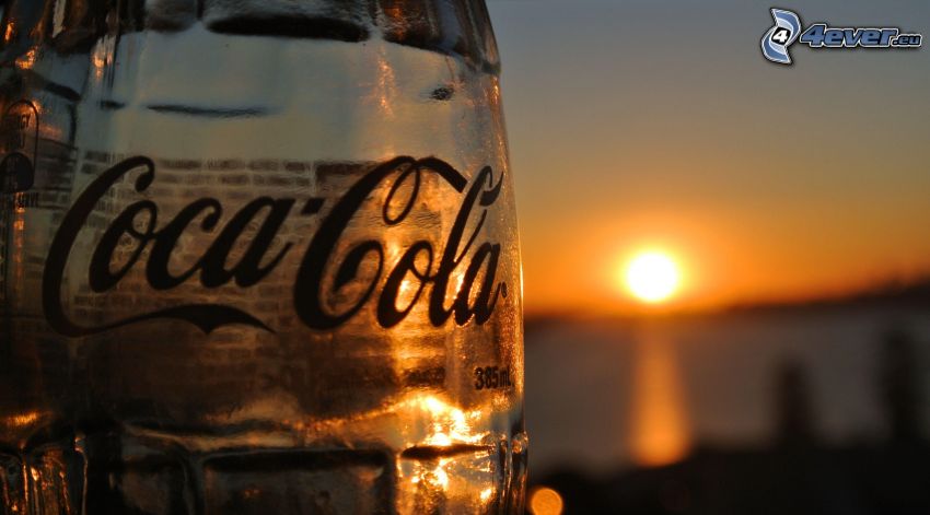 Coca Cola, bottle, sunset
