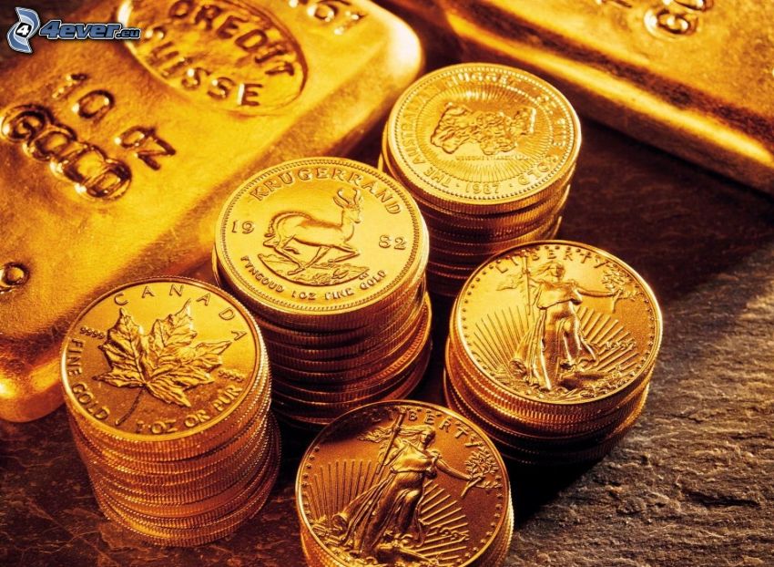 coins, gold bars