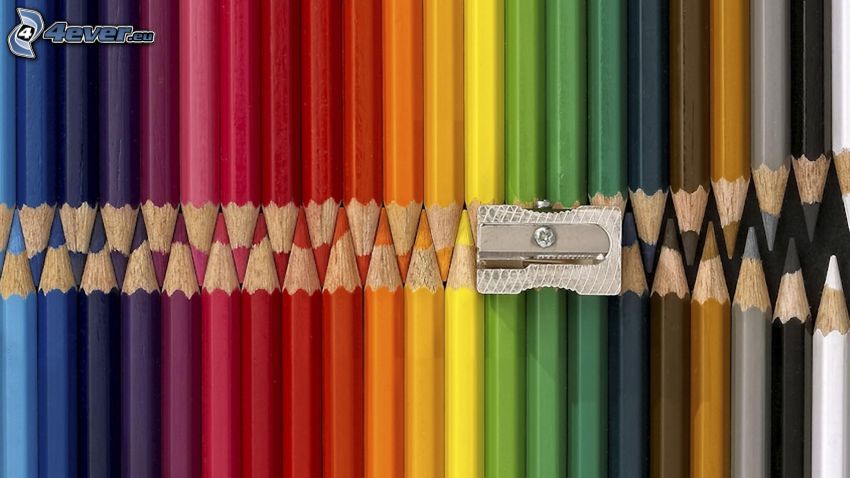 colored pencils, sharpener, zipper