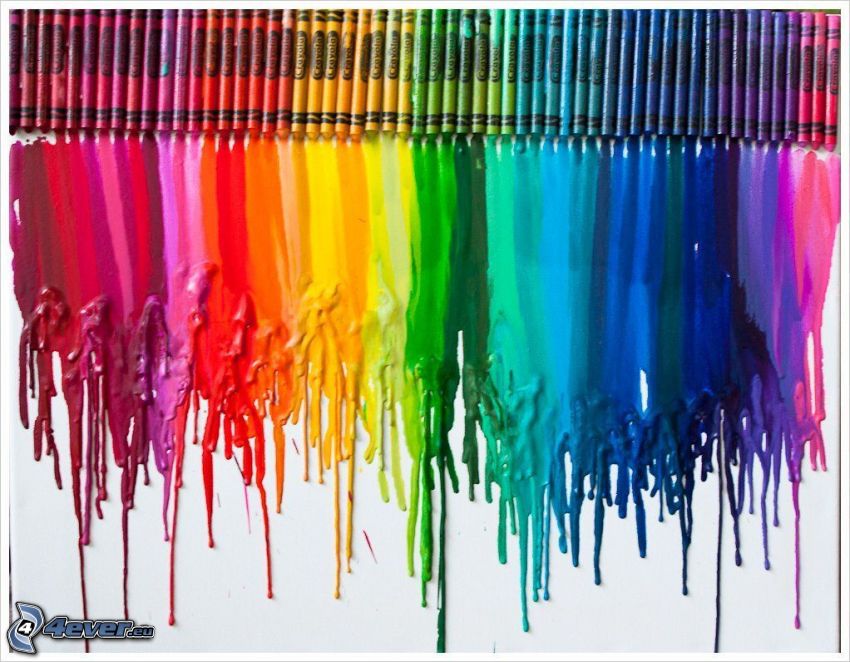 crayons, picture, rainbow colors